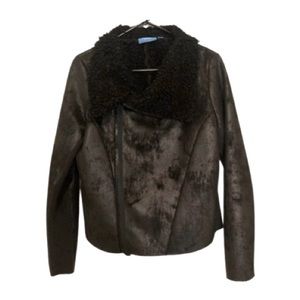 Simply Vera (Vera Wang) Black Faux Suede Jacket With Faux Fur Lining - Size M